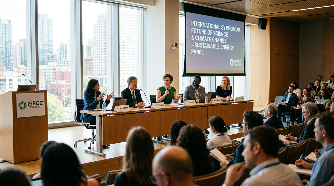 Panel of researchers speaking on stage at a conference
